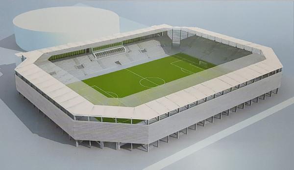 Nowy stadion Radomiaka według koncepcji przedstawionej przez firmę ROSA (widok od ul. 11 Listopada)