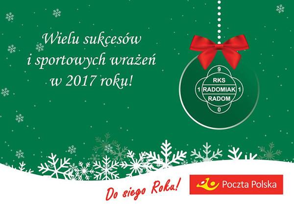 Kartka z noworocznymi życzeniami od Radomiaka i Poczty Polskiej