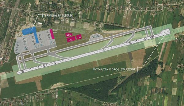 Lotnisko Radom-Sadków, faza II rozbudowy. Droga startowa: 2800 m, Przepustowość: 7-9 mln pasażerów r
