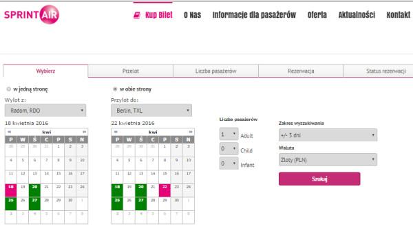 System sprzedaży biletów na Sprintair.eu